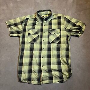 Dixxon Full Metal Jacket Pearl Snap Bamboo SS Shirt Mens Medium Green Plaid